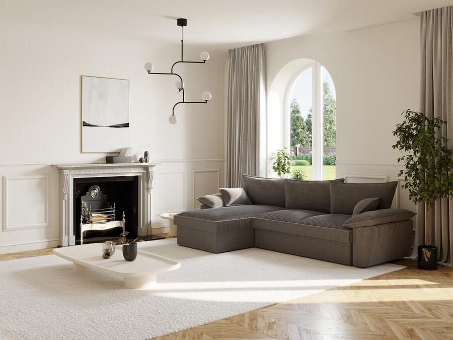 Vente-unique Hoekbank met hoek links met opbergruimte Donkergrijs ribfluweel GUILLERMO L 257 cm x H 88 cm x D 168 cm - Foto 6