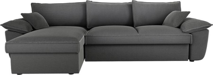 Vente-unique Hoekbank met hoek links met opbergruimte Donkergrijs ribfluweel GUILLERMO L 257 cm x H 88 cm x D 168 cm - Foto 10