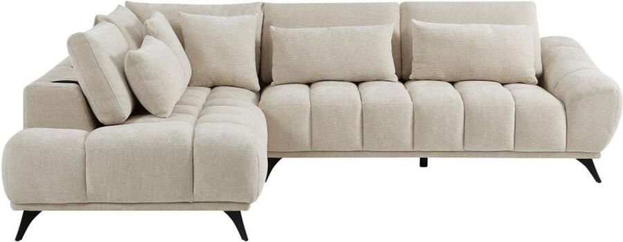 Vente-unique Hoekbank met hoek links met verstelbare rugleuning in getextureerde beige fluweel stof MAVIRO