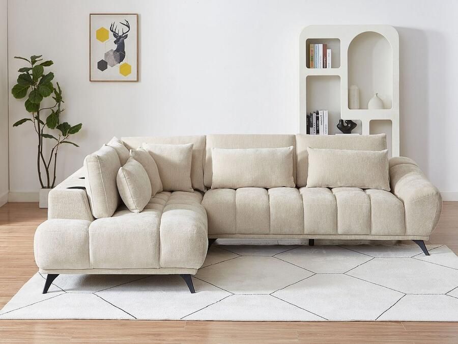 Vente-unique Hoekbank met hoek links met verstelbare rugleuning in getextureerde beige fluweel stof MAVIRO - Foto 2