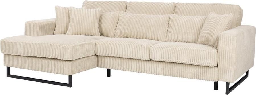 Vente-unique Hoekbank met hoek links van beige ribfluweel TESSIO van Maison Céphy L 280 cm x H 101 cm x D 165 cm