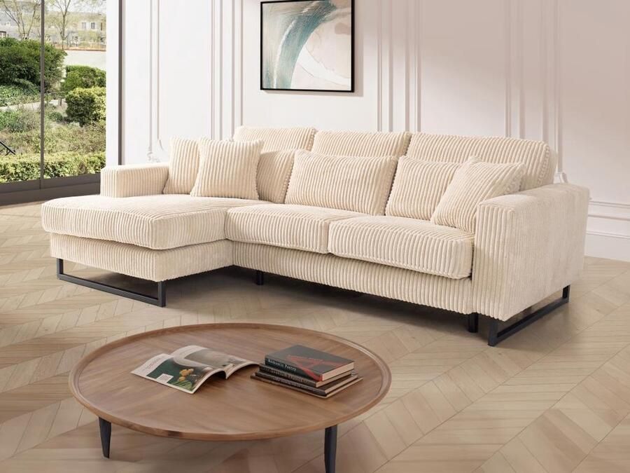 Vente-unique Hoekbank met hoek links van beige ribfluweel TESSIO van Maison Céphy L 280 cm x H 101 cm x D 165 cm - Foto 2