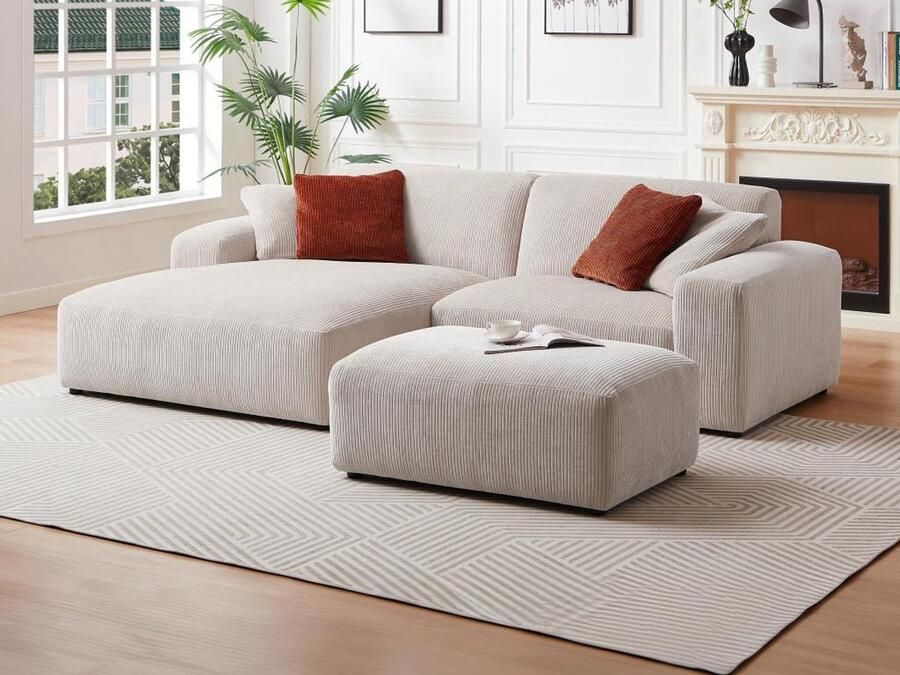Vente-unique Hoekbank met hoek links van beige ribfluweel TIRONO van Maison Céphy L 254 cm x H 80 cm x D 161 cm - Foto 2