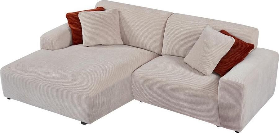 Vente-unique Hoekbank met hoek links van beige ribfluweel TIRONO van Maison Céphy L 254 cm x H 80 cm x D 161 cm - Foto 3