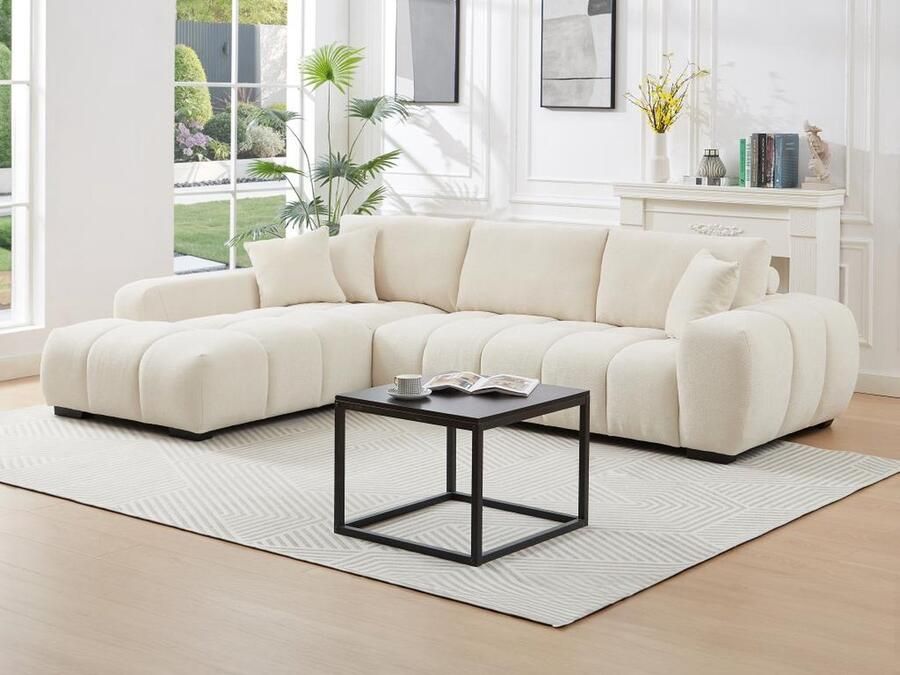 Vente-unique Hoekbank met hoek links van beige stof BERENIA L 298 cm x H 82 cm x D 207 cm