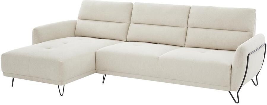 Vente-unique Hoekbank met hoek links van beige stof met textuur en kantelende rugleuning DURIMA