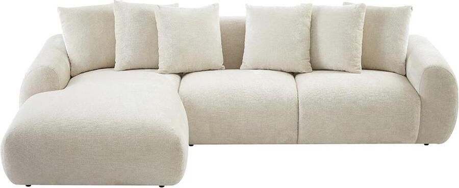 Vente-unique Hoekbank met hoek links van beige velours met textuur BAVOPO L 290 cm x H 70 cm x D 166 cm