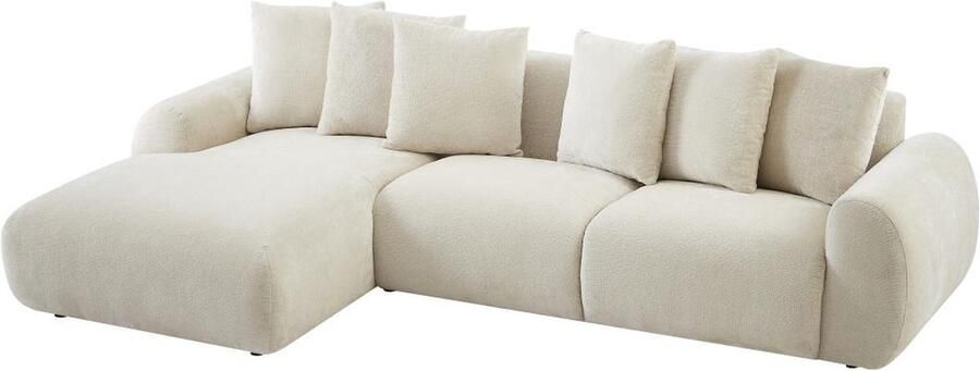 Vente-unique Hoekbank met hoek links van beige velours met textuur BAVOPO L 290 cm x H 70 cm x D 166 cm - Foto 2