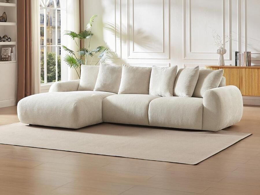 Vente-unique Hoekbank met hoek links van beige velours met textuur BAVOPO L 290 cm x H 70 cm x D 166 cm - Foto 3