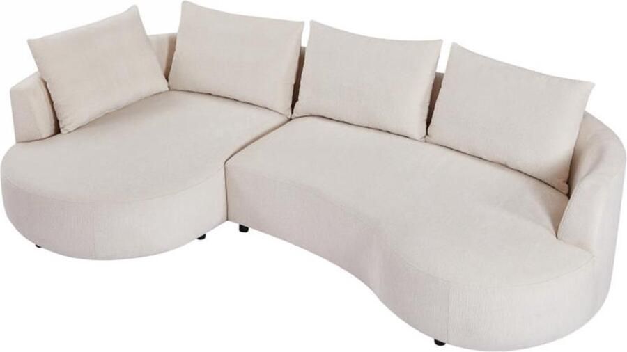 Vente-unique Hoekbank met hoek links van beige velours met textuur LOUSADO L 285 cm x H 87 cm x D 158 cm - Foto 3