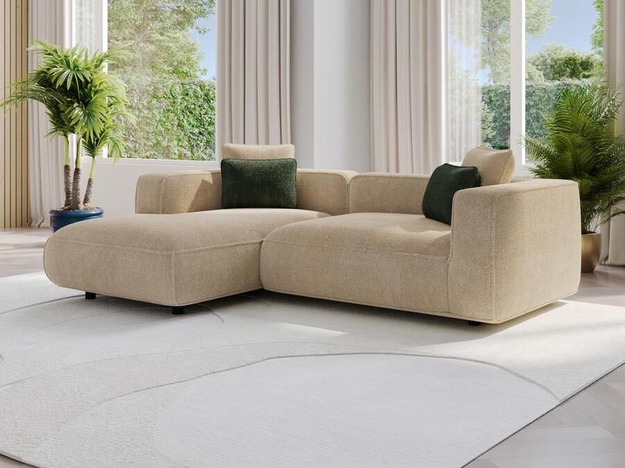 Vente-unique Hoekbank met hoek links van beige velours met textuur TALMINE L 257 cm x H 70 cm x D 166 cm