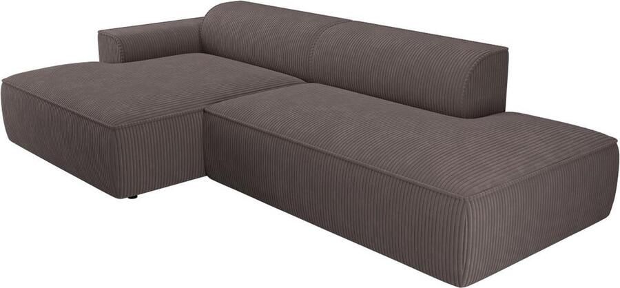 Vente-unique Hoekbank met hoek links van bruin ribfluweel NEPIRI L 300 cm x H 70 cm x D 150 cm