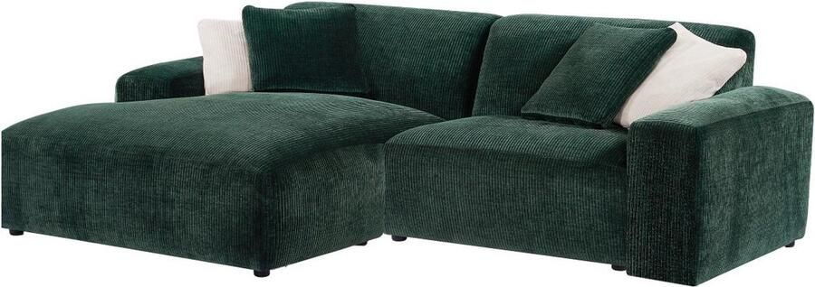 Vente-unique Hoekbank met hoek links van dennengroen ribfluweel TIRONO van Maison Céphy L 254 cm x H 80 cm x D 161 cm - Foto 3