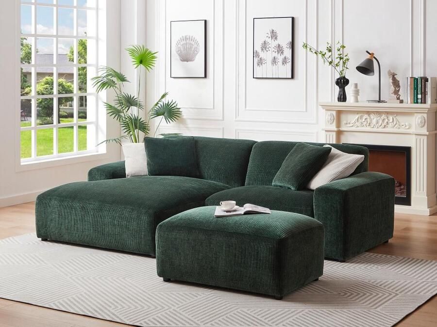 Vente-unique Hoekbank met hoek links van dennengroen ribfluweel TIRONO van Maison Céphy L 254 cm x H 80 cm x D 161 cm - Foto 2