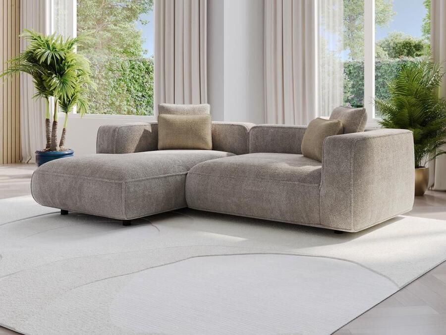 Vente-unique Hoekbank met hoek links van grijs velours met textuur TALMINE L 257 cm x H 70 cm x D 166 cm