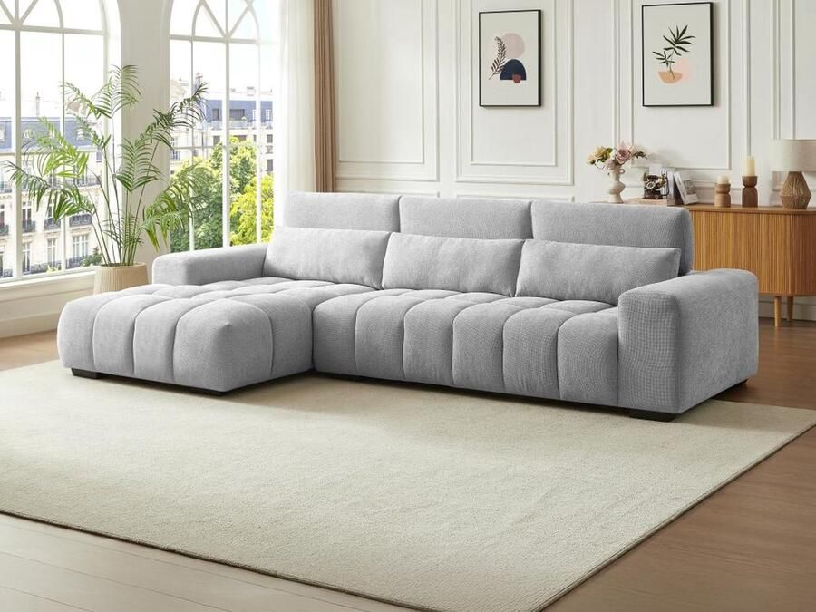 Vente-unique Hoekbank met hoek links van grijze stof met textuur LOPONZA L 312 cm x H 68 cm x D 183 cm - Foto 3