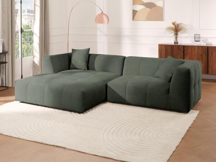 Vente-unique Hoekbank met hoek links van groen ribfluweel NAEMIA van Maison Céphy L 272 cm x H 70 cm x D 161 cm - Foto 2