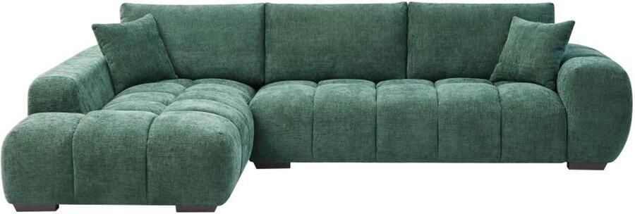 Vente-unique Hoekbank met hoek links van groene stof met textuur BERENIA