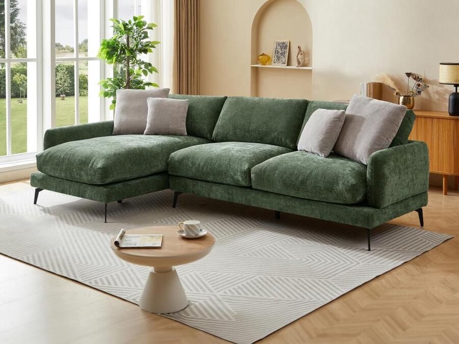 Vente-unique Hoekbank met hoek links van groene stof met textuur ROCALTA L 290 cm x H 85 cm x D 165 cm