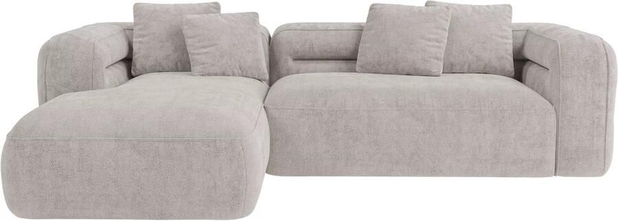 Vente-unique Hoekbank met hoek links van lichtgrijze stof met textuur TREVALIS L 278 cm x H 73 cm x D 167 cm