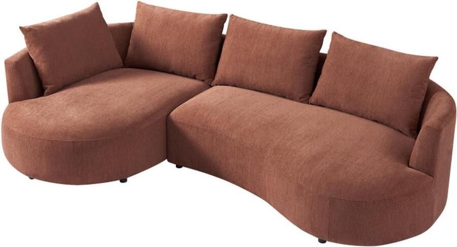 Vente-unique Hoekbank met hoek links van terracottakleurig velours met textuur LOUSADO L 285 cm x H 87 cm x D 158 cm - Foto 3