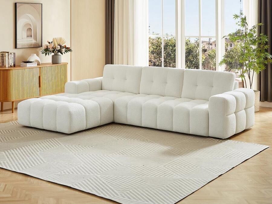 Vente-unique Hoekbank met hoek links van witte boucléstof SOPELANA L 278 cm x H 78 cm x D 190 cm - Foto 2