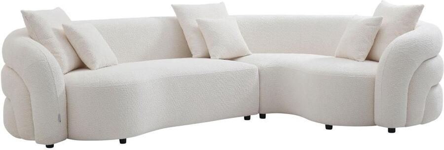 Vente-unique Hoekbank met hoek rechts in witte bouclé stof LAPIOTA van Maison Céphy - Foto 2