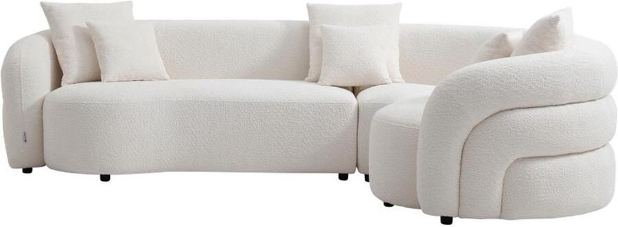Vente-unique Hoekbank met hoek rechts in witte bouclé stof LAPIOTA van Maison Céphy