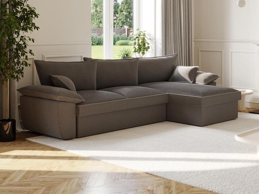 Vente-unique Hoekbank met hoek rechts met opbergruimte Donkergrijs ribfluweel GUILLERMO L 257 cm x H 88 cm x D 168 cm - Foto 3