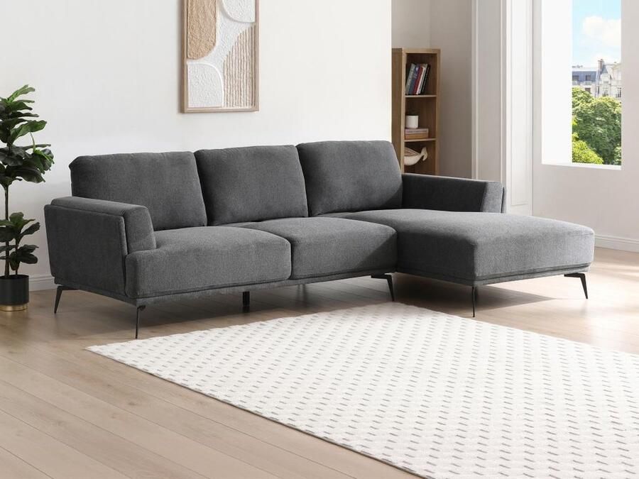 Vente-unique Hoekbank met hoek rechts met schuivende rugleuning van antracietgrijze stof met textuur ARSODA L 283 cm x H 88 cm x D 185 cm - Foto 2