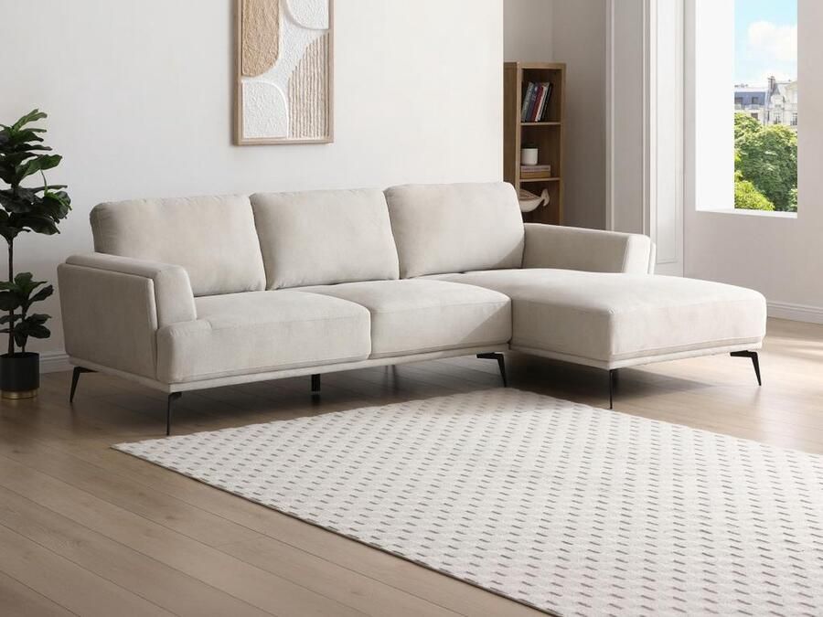 Vente-unique Hoekbank met hoek rechts met schuivende rugleuning van beige stof met textuur ARSODA L 283 cm x H 88 cm x D 185 cm - Foto 2