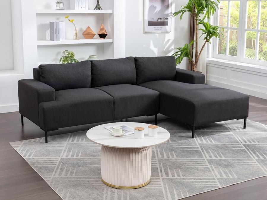 Vente-unique Hoekbank met hoek rechts van antracietgrijs velours MADALIENI L 234 cm x H 76 cm x D 155 cm