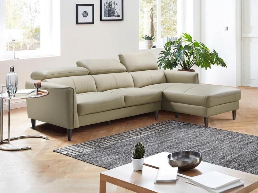 Vente-unique Hoekbank met hoek rechts van beige buffelleer SALVI L 248 cm x H 77 cm x D 179 cm