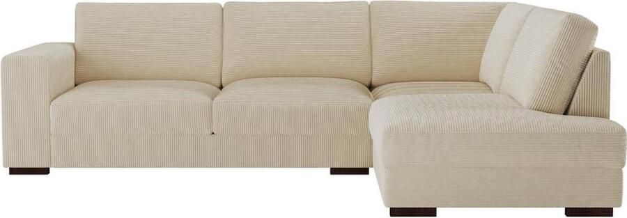 Vente-unique Hoekbank met hoek rechts van beige ribfluweel MESETA L 285 cm x H 85 cm x D 205 cm