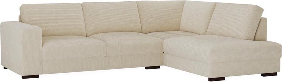 Vente-unique Hoekbank met hoek rechts van beige ribfluweel MESETA L 285 cm x H 85 cm x D 205 cm - Foto 2