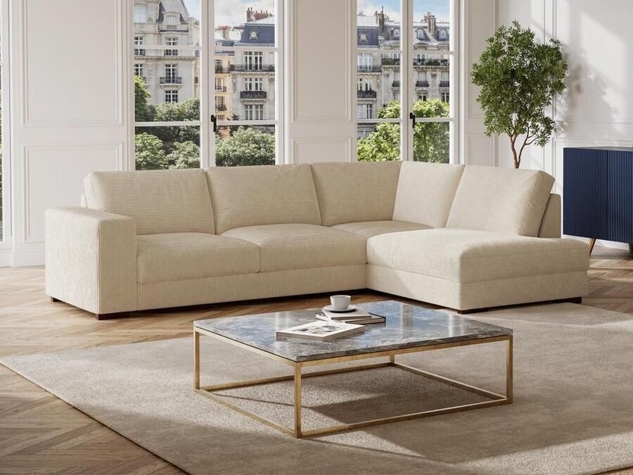 Vente-unique Hoekbank met hoek rechts van beige ribfluweel MESETA L 285 cm x H 85 cm x D 205 cm - Foto 3