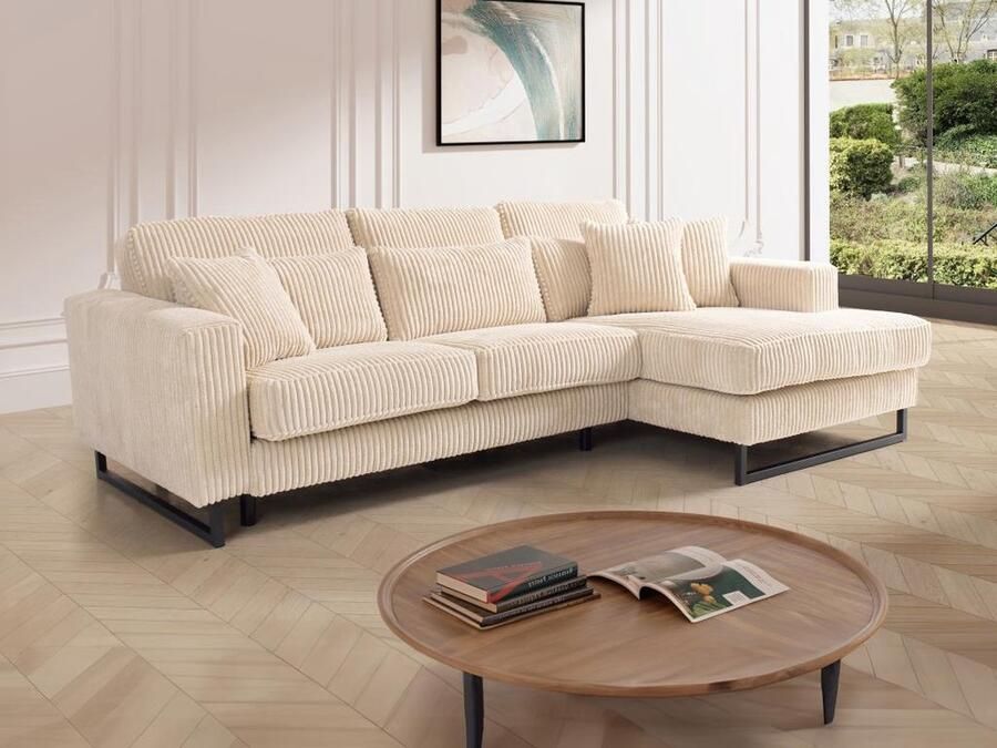 Vente-unique Hoekbank met hoek rechts van beige ribfluweel TESSIO van Maison Céphy L 280 cm x H 101 cm x D 165 cm - Foto 2