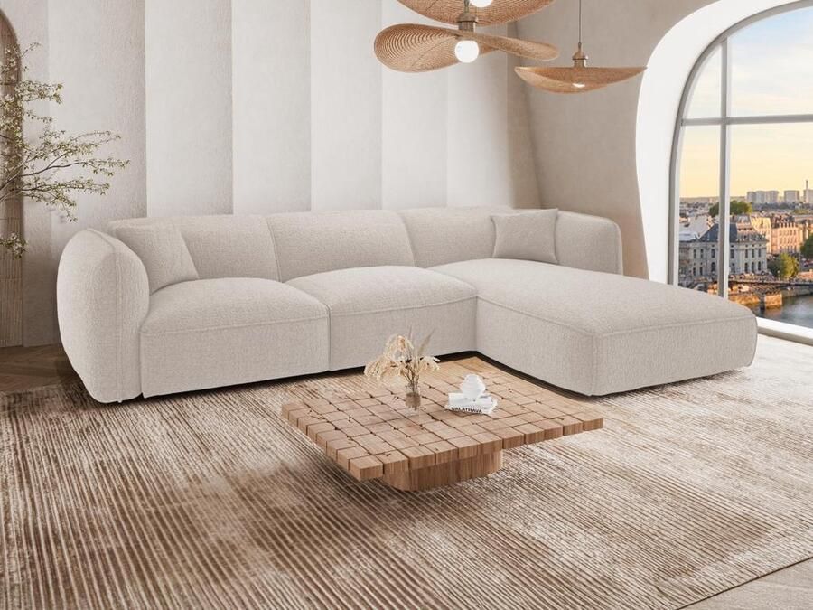 Vente-unique Hoekbank met hoek rechts van beige stof CAMILIO van Maison Céphy L 272 cm x H 74 cm x D 165 cm