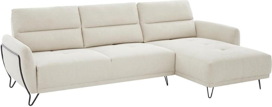 Vente-unique Hoekbank met hoek rechts van beige stof met textuur en kantelende rugleuning DURIMA
