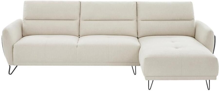 Vente-unique Hoekbank met hoek rechts van beige stof met textuur en kantelende rugleuning DURIMA - Foto 2