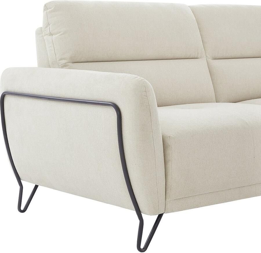Vente-unique Hoekbank met hoek rechts van beige stof met textuur en kantelende rugleuning DURIMA - Foto 2