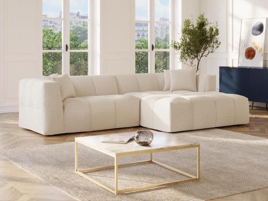 Vente-unique Hoekbank met hoek rechts van beige stof NAEMIA van Maison Céphy L 272 cm x H 70 cm x D 161 cm