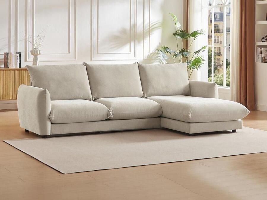 Vente-unique Hoekbank met hoek rechts van beige stof RUNILIO L 274 cm x H 85 cm x D 160 cm - Foto 2