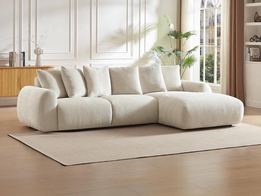 Vente-unique Hoekbank met hoek rechts van beige velours met textuur BAVOPO L 290 cm x H 70 cm x D 166 cm - Foto 2