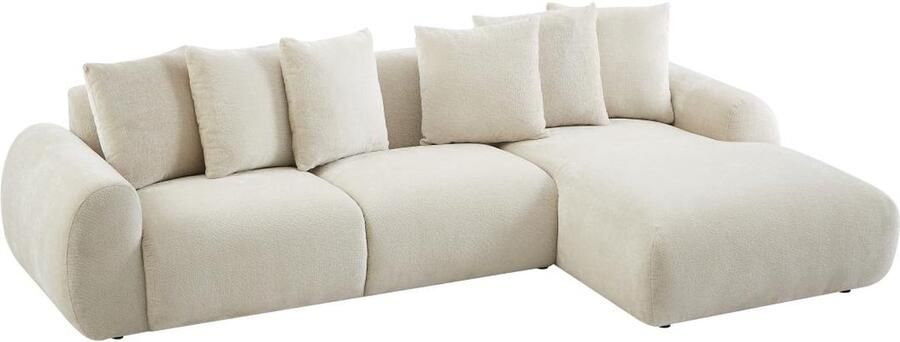 Vente-unique Hoekbank met hoek rechts van beige velours met textuur BAVOPO L 290 cm x H 70 cm x D 166 cm