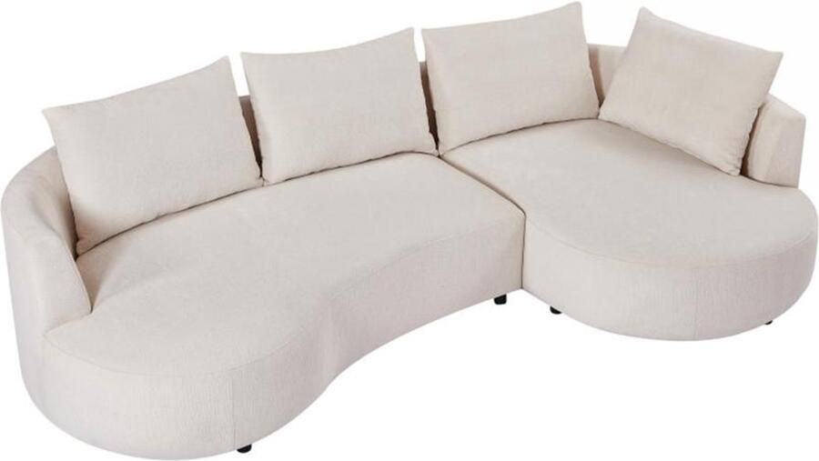 Vente-unique Hoekbank met hoek rechts van beige velours met textuur LOUSADO L 285 cm x H 87 cm x D 158 cm