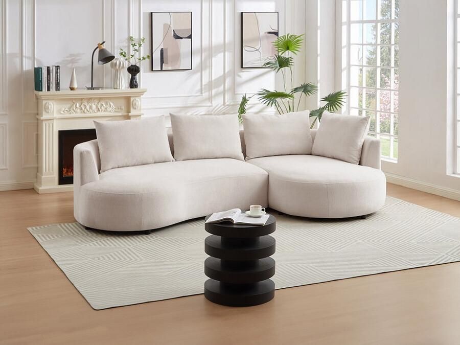 Vente-unique Hoekbank met hoek rechts van beige velours met textuur LOUSADO L 285 cm x H 87 cm x D 158 cm - Foto 2