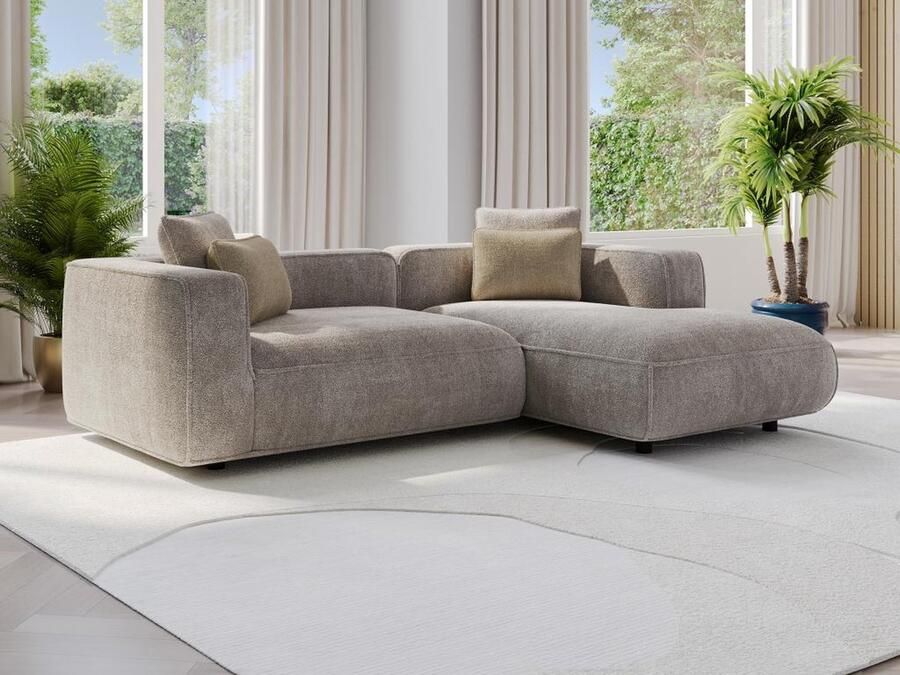 Vente-unique Hoekbank met hoek rechts van grijs velours met textuur TALMINE L 257 cm x H 70 cm x D 166 cm