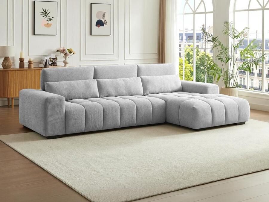 Vente-unique Hoekbank met hoek rechts van grijze stof met textuur LOPONZA L 312 cm x H 68 cm x D 183 cm - Foto 2