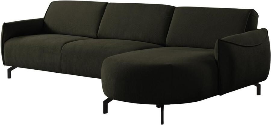 Vente-unique Hoekbank met hoek rechts van groene stof FERIONA